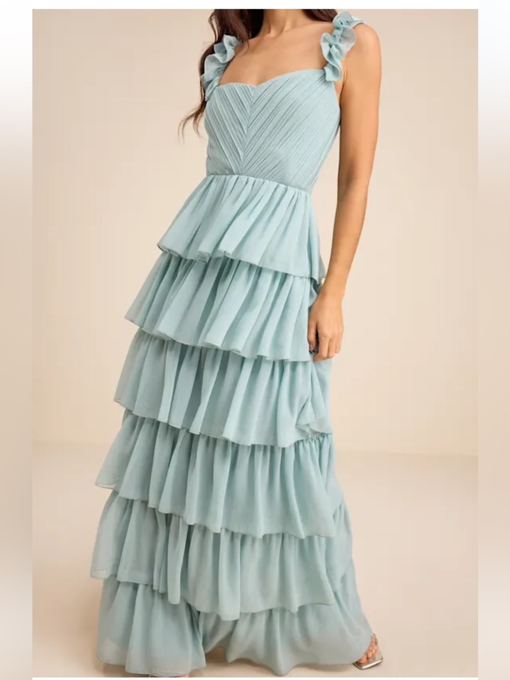 Lulu's Pastel Blue Tiered Ruffle Maxi Dress